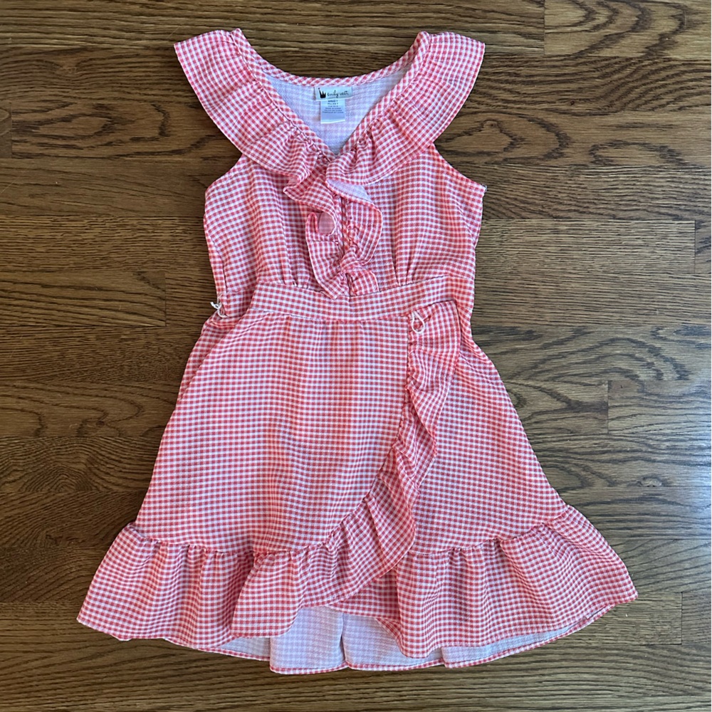 Pink Gingham Ruffle Dress Sleeveless Dress